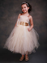 Champagne Princess Lace Straps Flower Sash Tulle Tea Length Toddler'S Tutu Dress-Dbrbridal