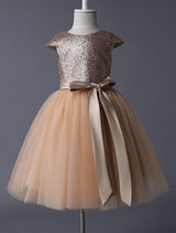 Champagne Sequined Tutu Pageant Dress Toddlers Cap Sleeves Tulle Short Kids Party Dresses-Dbrbridal