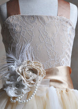 Champagne Tulle Party Dress Straps Flower Sash Kids Pageant flower girl dresses-Dbrbridal