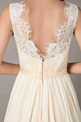 Champagne Wedding Dresses Beach Lace Chiffon Chic V-Neck Bridal Dress-Dbrbridal