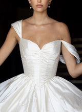 Charmeuse Wedding Dresses Chic A-line Elegant Sweetheart Sleeveless Court Train-Dbrbridal