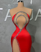 Charming Long Red Mermaid Beading Sleeveless Evening Party Gowns Long Slit Online-Dbrbridal