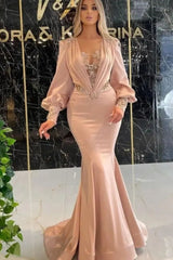 Charming Long Sleeves Mermaid Evening Party Gowns with Appliques-Dbrbridal