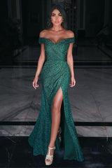 Charming Off-the-Shoulder Prom Gown Front Split Evening Maxi Dress-Dbrbridal