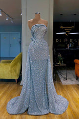 Charming Sequins Beads Long Prom Dress Overskirt Strapless-Dbrbridal
