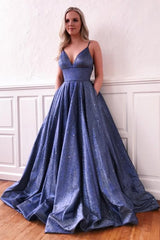 Charming Spaghetti-Straps Stromy Blue, Mauve Chic Sequins Formal Dresses-Dbrbridal