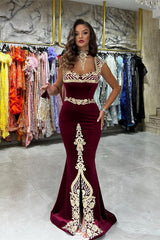 Charming Sweetheart Sleeveless Mermaid Burgundy Evening Party Gowns with Appliques-Dbrbridal