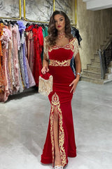 Charming Sweetheart Sleeveless Mermaid Ruby Evening Party Gowns Long Slit Online-Dbrbridal
