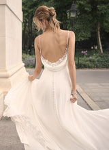 Chic A-line Cowl Neck Sleeveless Chiffon Court Train Wedding Dress Appliques Lace-Dbrbridal