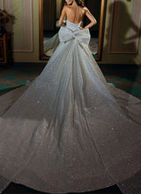 Chic A-line Elegant Sweetheart Sleeveless Sequined Wedding Dress Bow-Dbrbridal