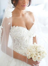 Chic A-line Elegant Sweetheart Sleeveless Tulle Wedding Dresses Appliques Lace-Dbrbridal