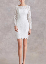 Chic A-line Illusion Neck Long Sleeves Detachable Lace Wedding Dresses-Dbrbridal