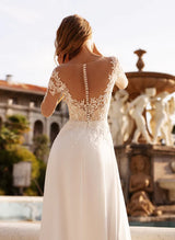 Chic A-line Illusion Neck Long Sleeves Sweep Train Wedding Dresses Lace-Dbrbridal