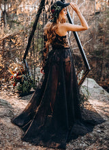 Chic A-line One-Shoulder Long Sleeves Sweep Train Lace Wedding Dresses-Dbrbridal