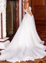 Chic A-line One Shoulder Sleeveless Organza Wedding Dress Split Front-Dbrbridal