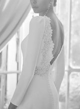 Chic A-line Scoop Neck Long Sleeves Court Train Elastic Satin Wedding Dresses Lace-Dbrbridal