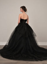 Chic A-line Strapless Sleeveless Tulle Court Train Wedding Dresses Pleated-Dbrbridal