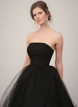 Chic A-line Strapless Sleeveless Tulle Court Train Wedding Dresses Pleated-Dbrbridal