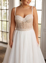 Chic A-line Sweep Train Chiffon Lace Wedding Dresses Plus Size-Dbrbridal