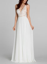 Chic A-line V-Neck Boho Garden Chiffon Wedding Dresses Appliques Lace-Dbrbridal