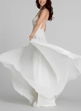 Chic A-line V-Neck Boho Garden Chiffon Wedding Dresses Appliques Lace-Dbrbridal