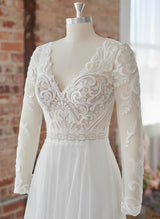 Chic A-line V-Neck Long Sleeves Sweep Train Wedding Dresses Appliques Lace-Dbrbridal