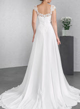 Chic A-line V-Neck Sleeveless Chiffon Wedding Dresses Featuring Lace-Dbrbridal
