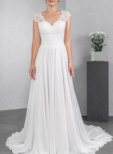 Chic A-line V-Neck Sleeveless Chiffon Wedding Dresses Featuring Lace-Dbrbridal