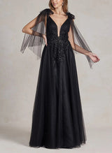 Chic A-line V-Neck Sleeveless Floor-Length Wedding Dresses-Dbrbridal