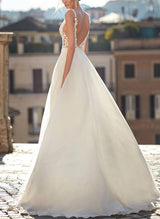 Chic A-line V-Neck Sleeveless Tulle Wedding Dresses Featuring Appliques Lace-Dbrbridal