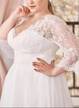 Chic A-line Wedding Dresses Curve Lace Plunge Sleeves-Dbrbridal