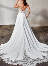 Chic A-line Wedding Dresses Lace Open Back Pockets-Dbrbridal