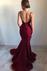Chic Backless Mermaid Evening Dresses Simple Spaghetti-Strapss Prom Dresses-Dbrbridal