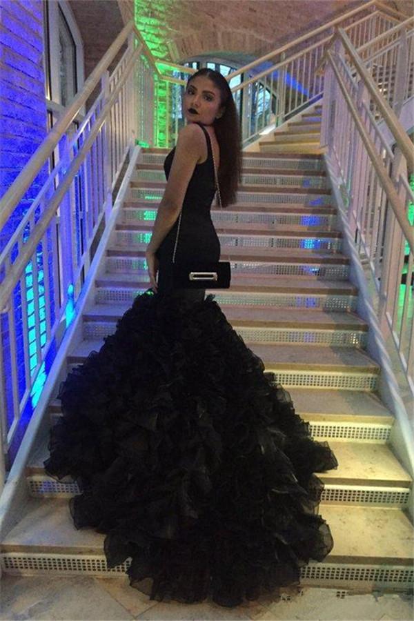 black sleeveless v neck mermaid dress 2025 Mermaid Black Sleeveless V Neck Evening Gowns Black / 2