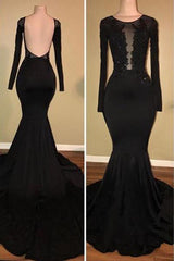 Chic Black Mermaid Formal DressesLong Sleevess With Lace Appliques-Dbrbridal
