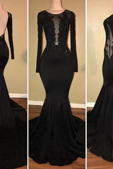 Chic Black Mermaid Formal DressesLong Sleevess With Lace Appliques-Dbrbridal