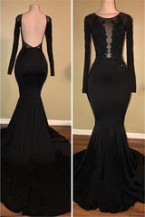 Chic Black Mermaid Formal DressesLong Sleevess With Lace Appliques-Dbrbridal