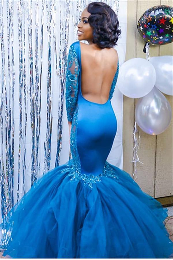 Chic Blue Long Sleeves Lace Prom Dresses Affordable Fit and Flare Open Dbrbridal Chic Blue Long Sleeves Lace Prom Dresses Affordable Fit and Flare Open Dbrbridal