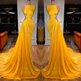 Chic Bright Yellow Long Prom Dress Mermaid Split-Dbrbridal