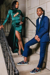 Chic Dark Green Appliques Front Split Formal DressesLong Sleevess-Dbrbridal