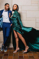 Chic Dark Green Appliques Front Split Formal DressesLong Sleevess-Dbrbridal