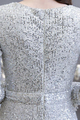 Chic Gorgeous Sequins Burgundy Evening Gowns Long Sleevess V-Neck Mermaid Long Prom Dresses-Dbrbridal