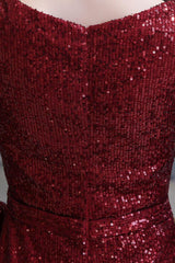 Chic Gorgeous Sequins Burgundy Evening Gowns Long Sleevess V-Neck Mermaid Long Prom Dresses-Dbrbridal