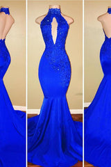 Chic Halter Mermaid Formal DressesLong With Lace Appliques-Dbrbridal