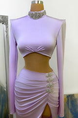 Chic High Split Prom Dress Mermaid High Neck On Sale Long Sleeve-Dbrbridal