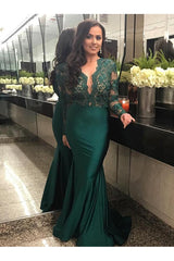 Chic Long Sleevess Lace Formal DressesMermaid Green Women's Party Dress-Dbrbridal