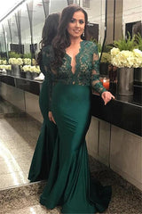Chic Long Sleevess Lace Formal DressesMermaid Green Women's Party Dress-Dbrbridal