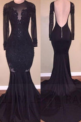 Chic Mermaid Black Long Sleeves Backless Appliques Formal Dresses-Dbrbridal