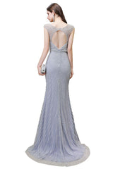 Chic Mermaid V-Neck Silver Party Dress Mermaid Formal Dresses-Dbrbridal