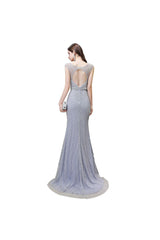 Chic Mermaid V-Neck Silver Party Dress Mermaid Formal Dresses-Dbrbridal